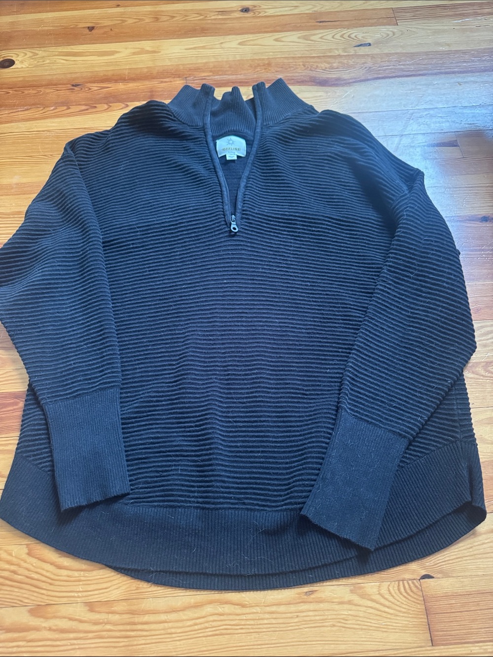 aerie Black Ribbed Half-Zip Pullover Sweater